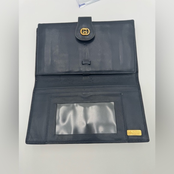 Rare Vintage GUCCI Trifold  Navy & Cream Wallet - Picture 4 of 13